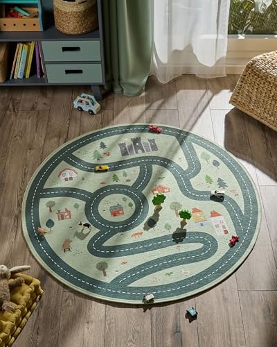 benuta-lytte-linus-kinderzimmerteppich-gr-n-rund-120-cm-kurzflor-waschbar-stra-e image 8