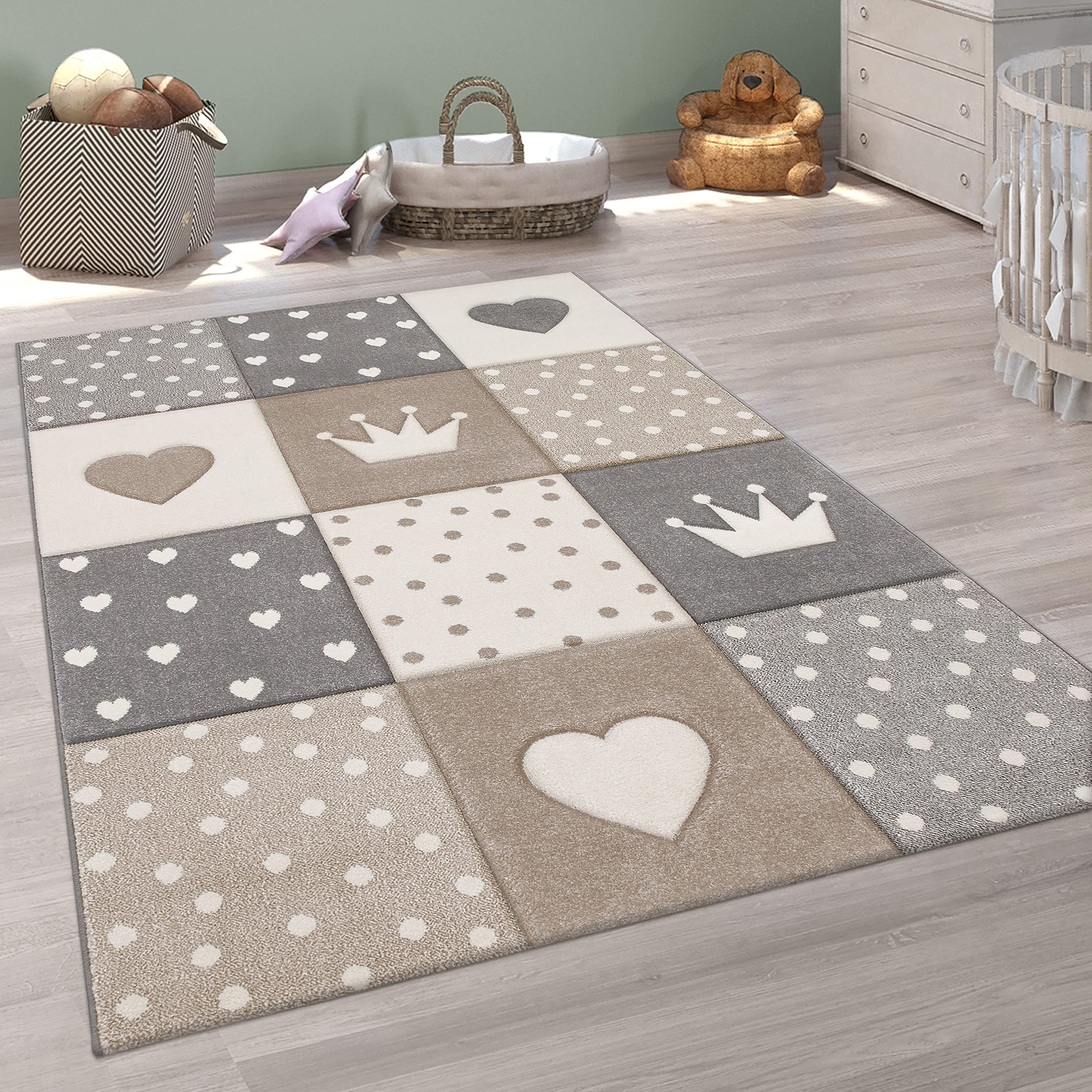 paco-home-bino-kinderteppich-kurzflor-200x290-cm-pastell-punkte-herzen-krone image 7