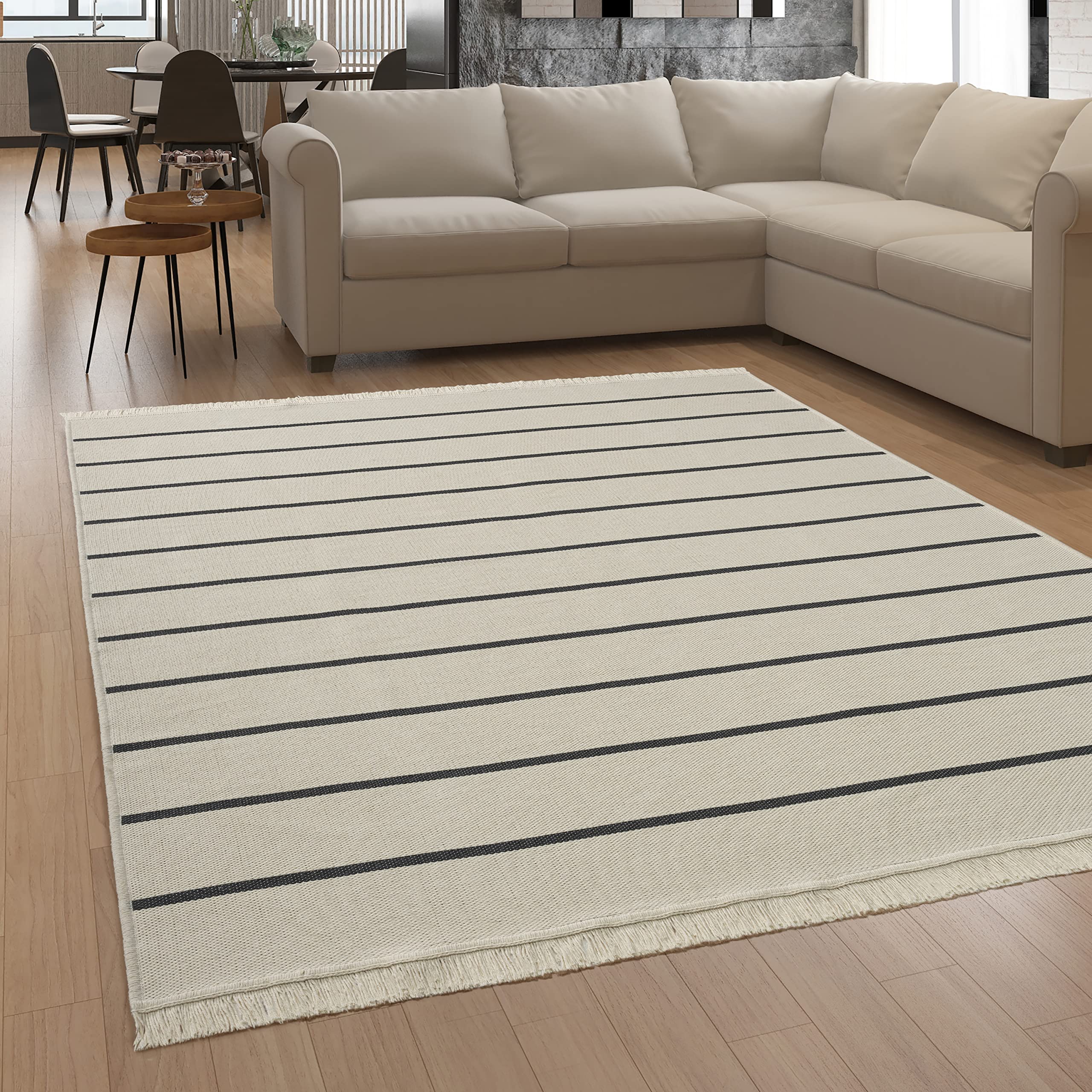 paco-home-teppich-boho-skandinavisch-mit-fransen-wendbar-140x200-cm-grau-2 image 8