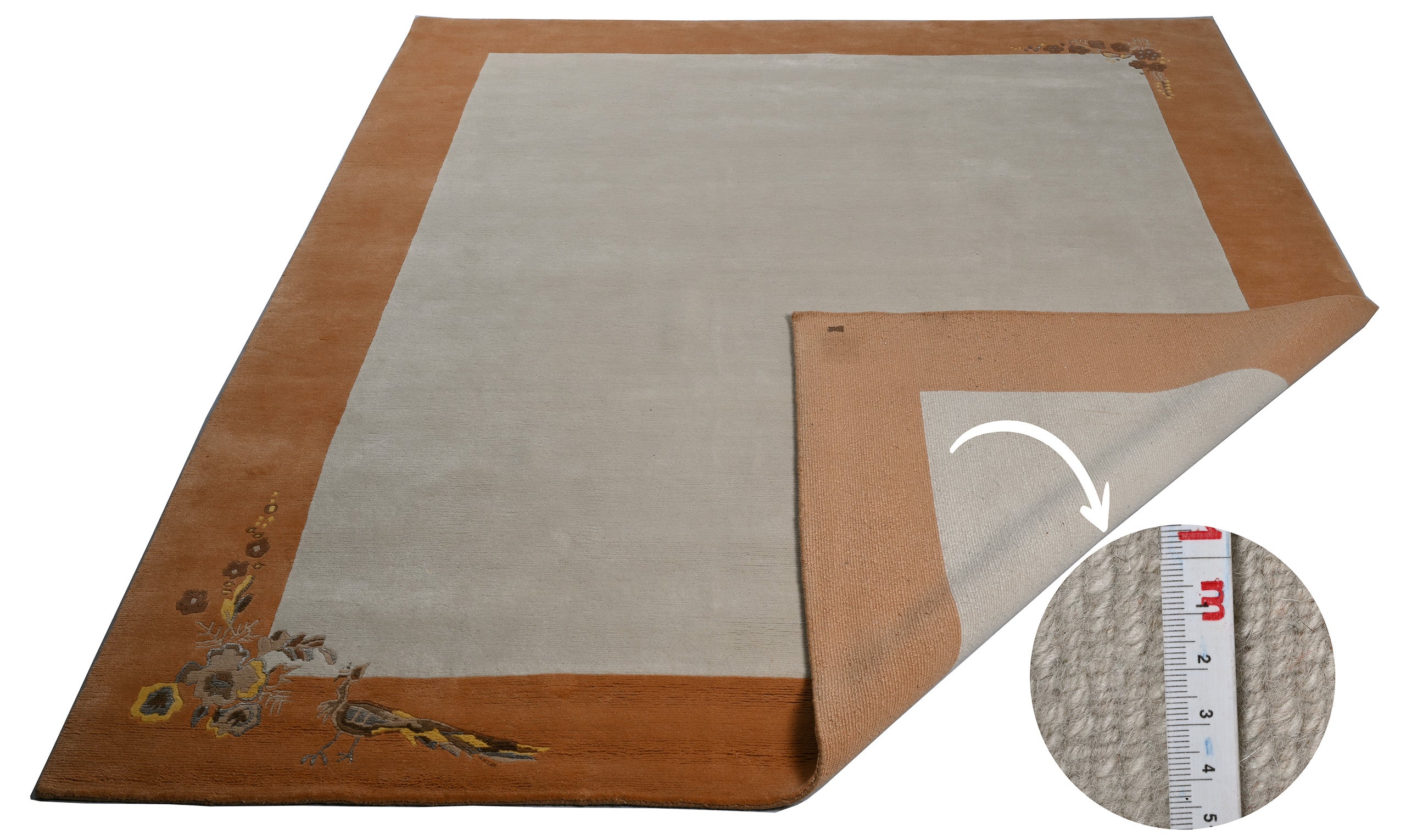 weconhome-handgekn-pfter-tibeter-teppich-creme-beige-mit-retro-bord-re-neuwertig image 2