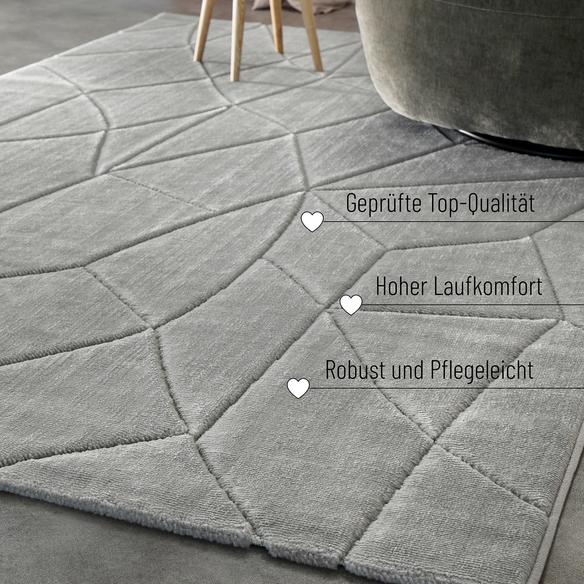 weconhome-unplugged-kurzflorteppich-grau-geometrisch image 3