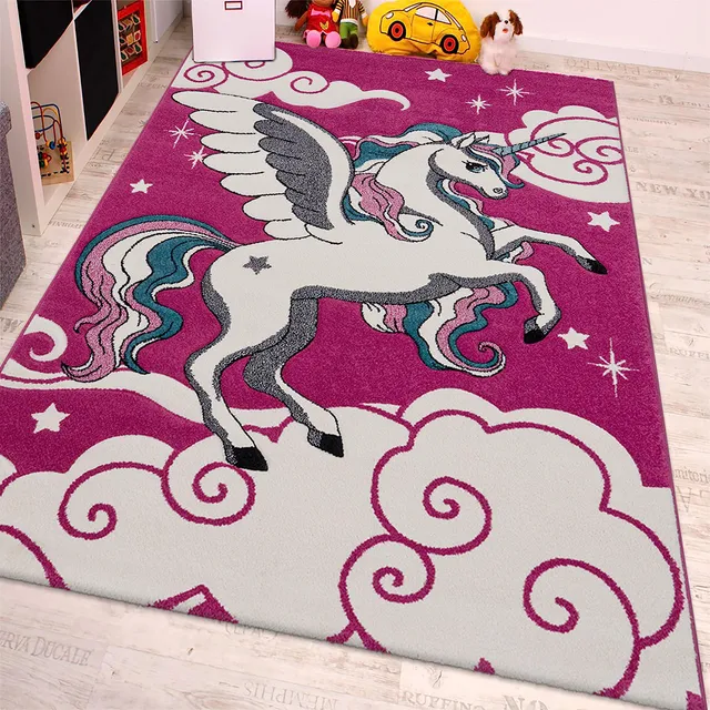 paco-home-kinderzimmer-teppich-das-kleine-einhorn-80x150-cm-pink-creme-t-rkis-po image 1