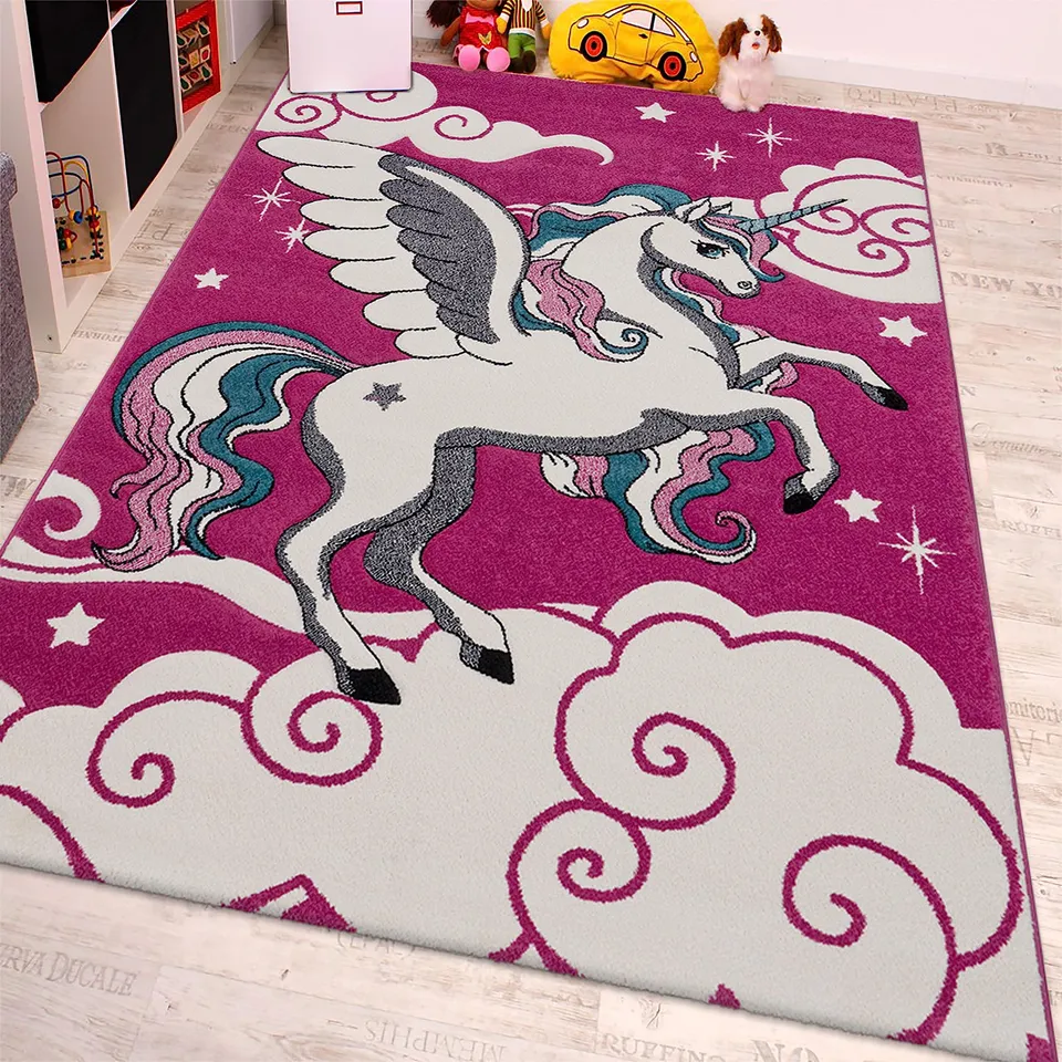 paco-home-kinderzimmer-teppich-das-kleine-einhorn-80x150-cm-pink-creme-t-rkis-po image 1