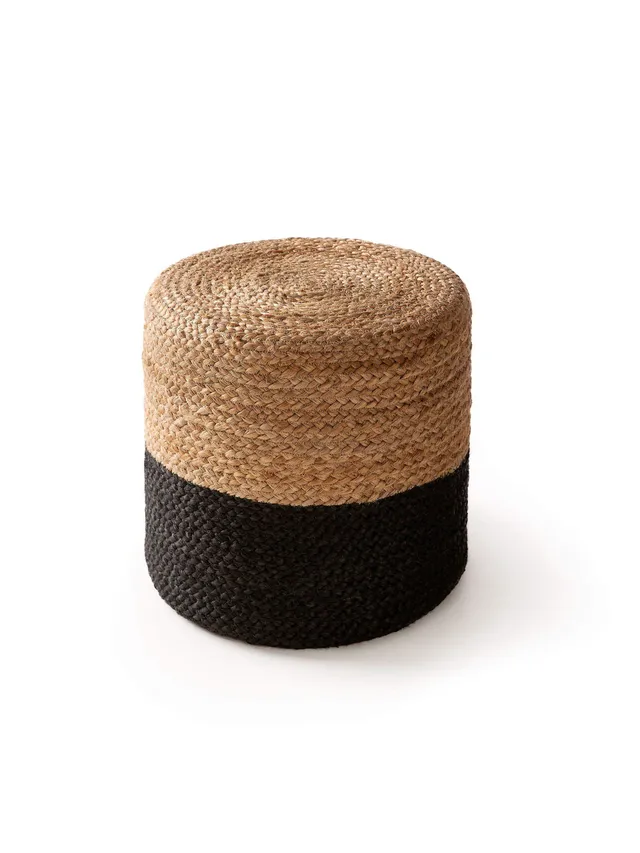 benuta-pure-handgefertigter-jute-pouf-jutta-hellbraun-schwarz-40x40-cm-zylindris image 1