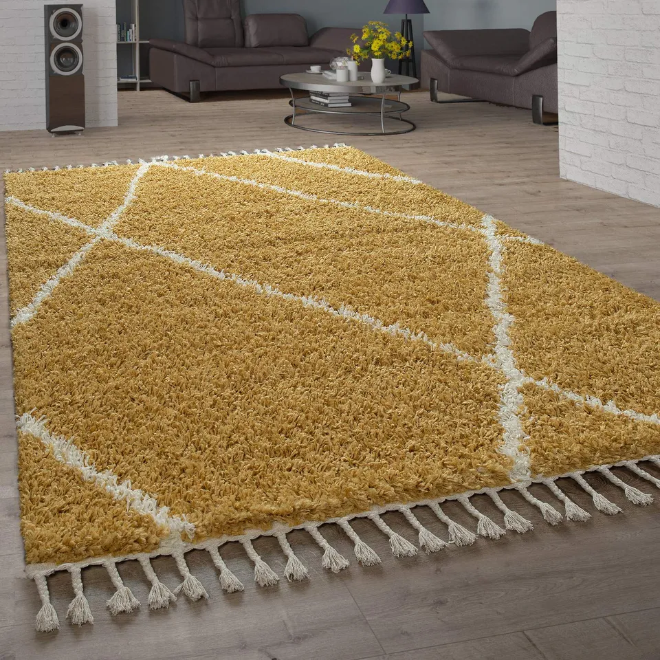 paco-home-shaggy-teppich-hochflor-rauten-skandi-gelb-140x200-cm image 1