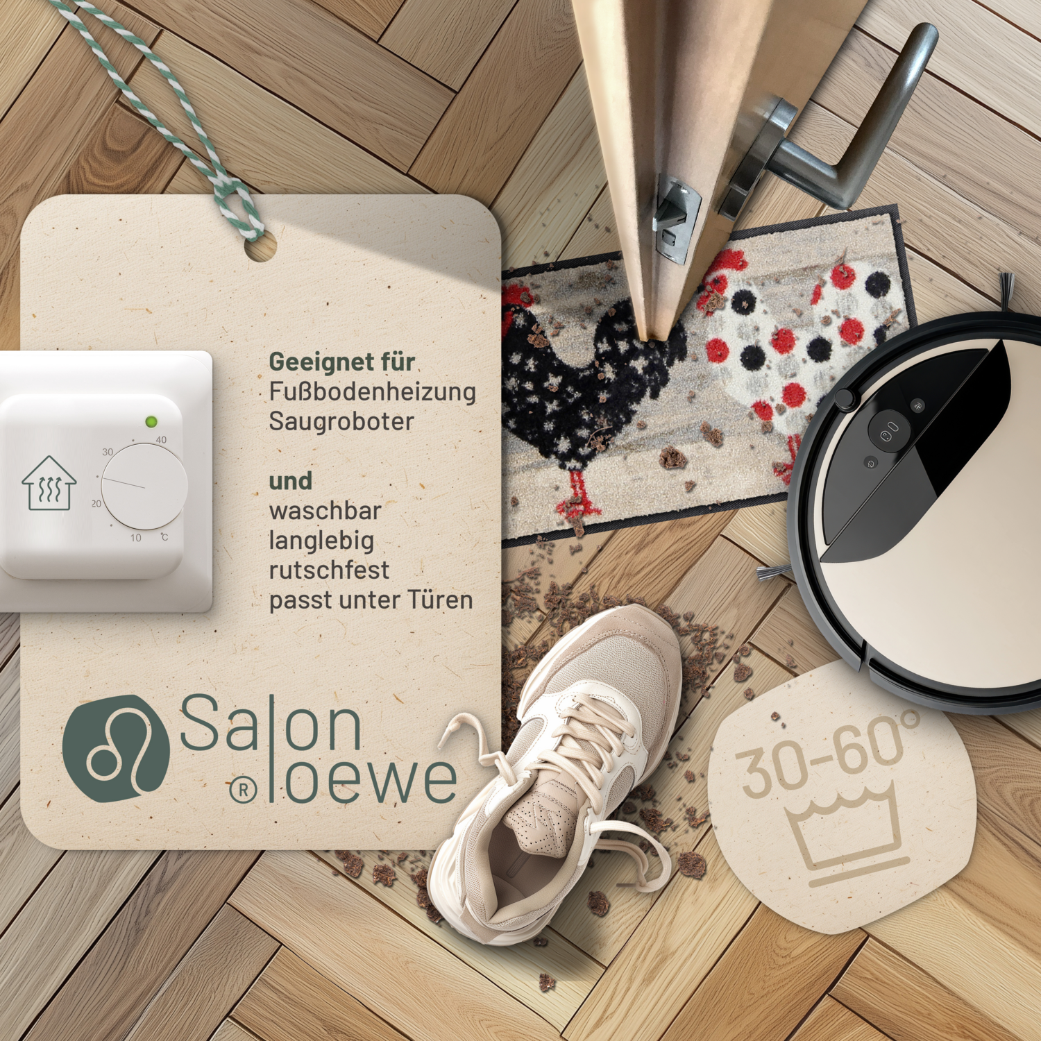 salonloewe-classic-chicks-minimatte-30-x-75-cm-beige-grau-mit-vier-h-hnen image 3