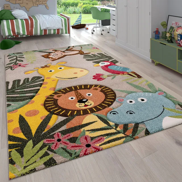 paco-home-kinderteppich-dschungel-tiere-160x230-cm-beige image 1
