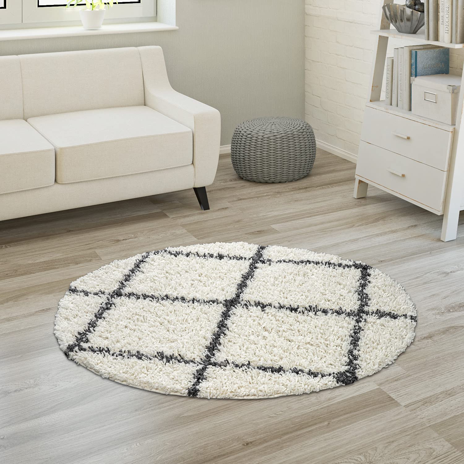 paco-home-shaggy-plus-hochflor-teppich-rautenmuster-rund-120-cm-creme image 1