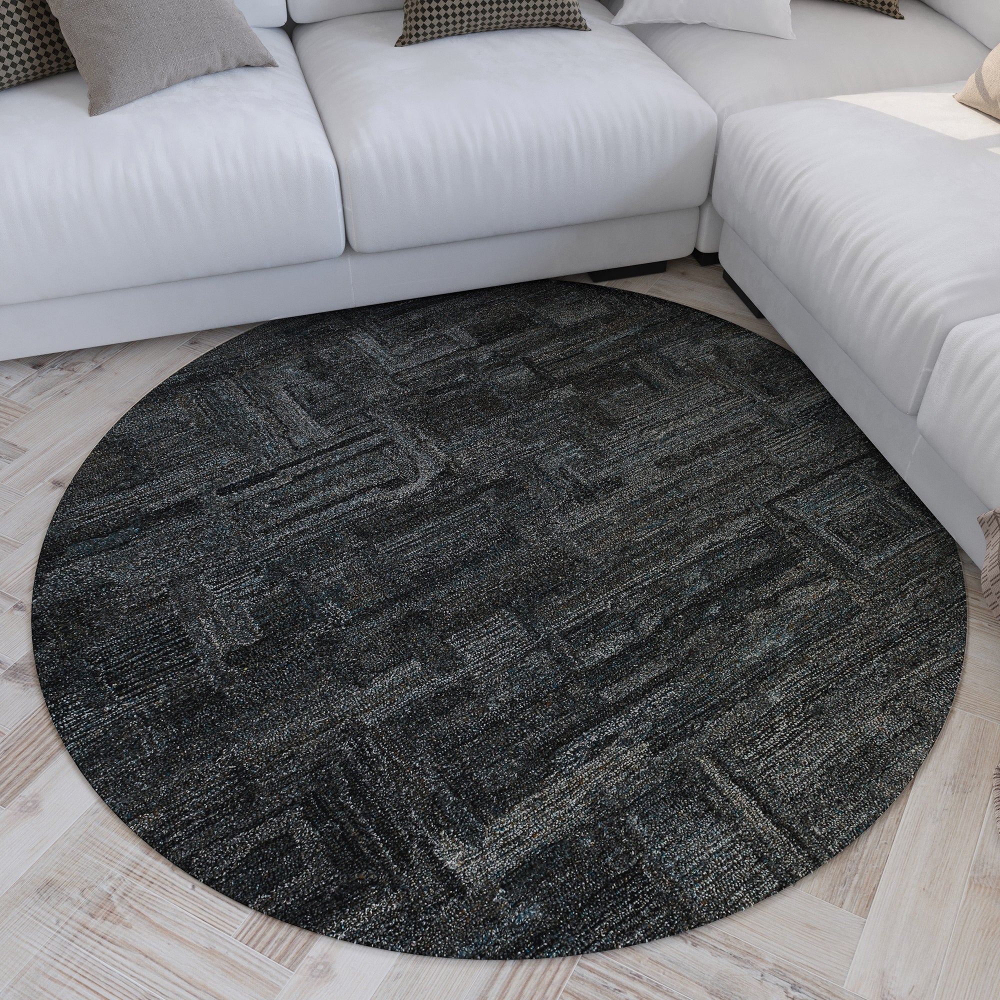weconhome-hamptons-fortytwo-kurzflor-teppich-rund-blau-grau-meliert image 2