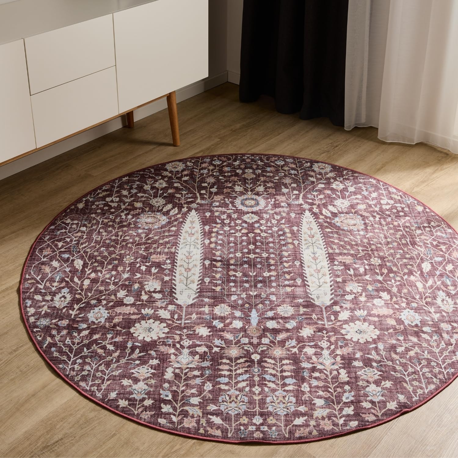 benuta-basic-waschbarer-teppich-george-bordeaux-120-cm-rund image 1