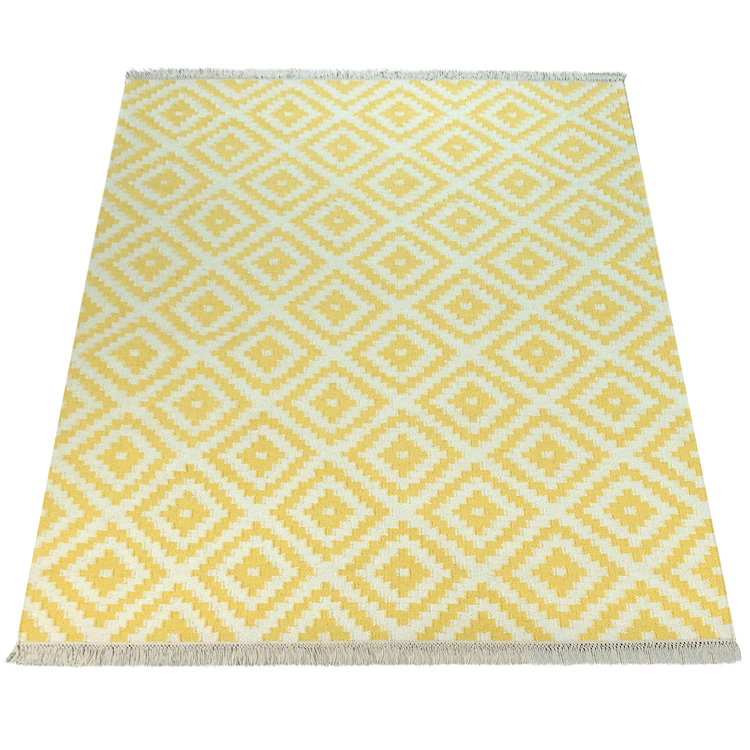 paco-home-skandi-kilim-teppich-handgewebt-rauten-gelb-wei-80x150-cm image 4