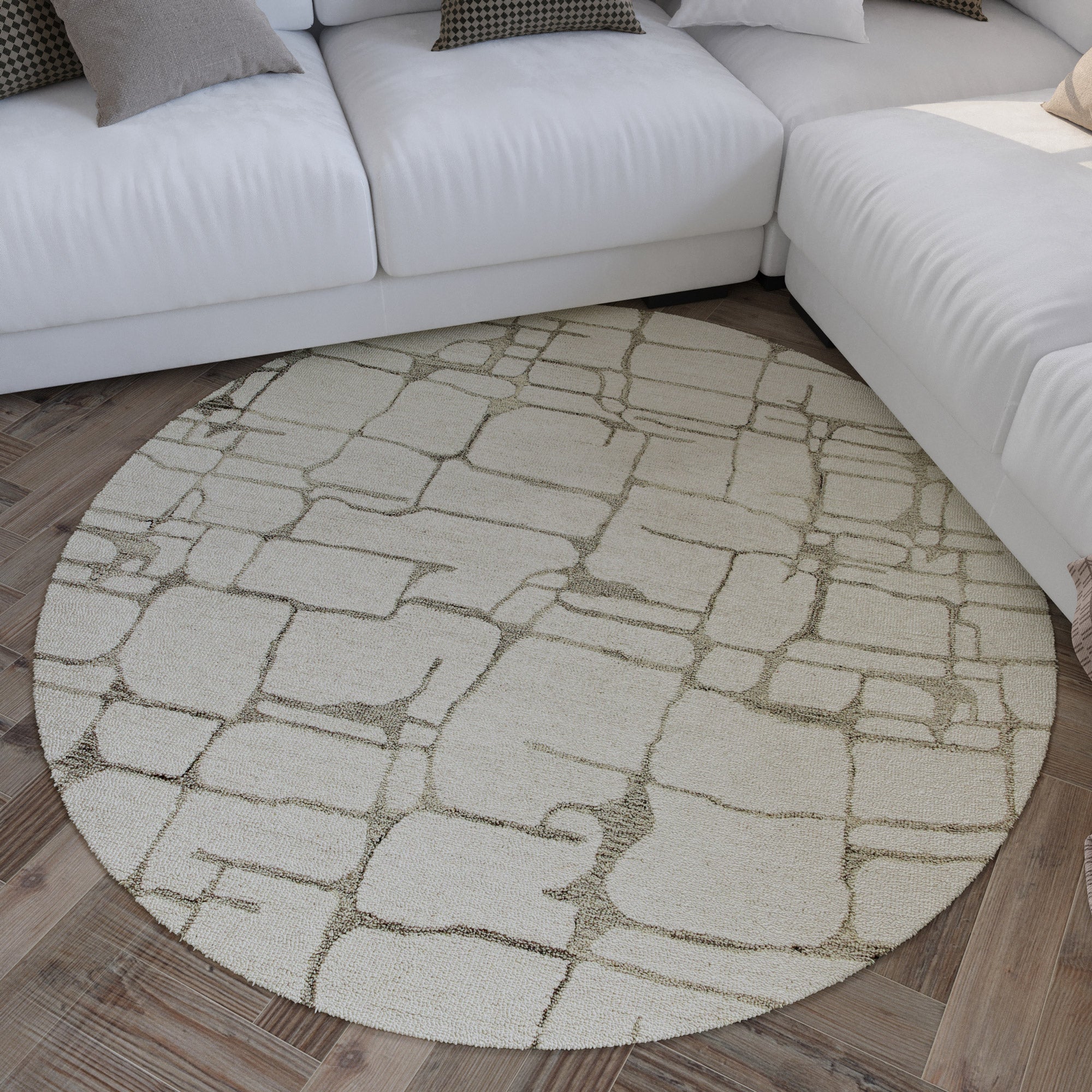 hamptons-by-weconhome-kurzflorteppich-rund-twelve-creme-wei-handgetuftete-schurw image 7