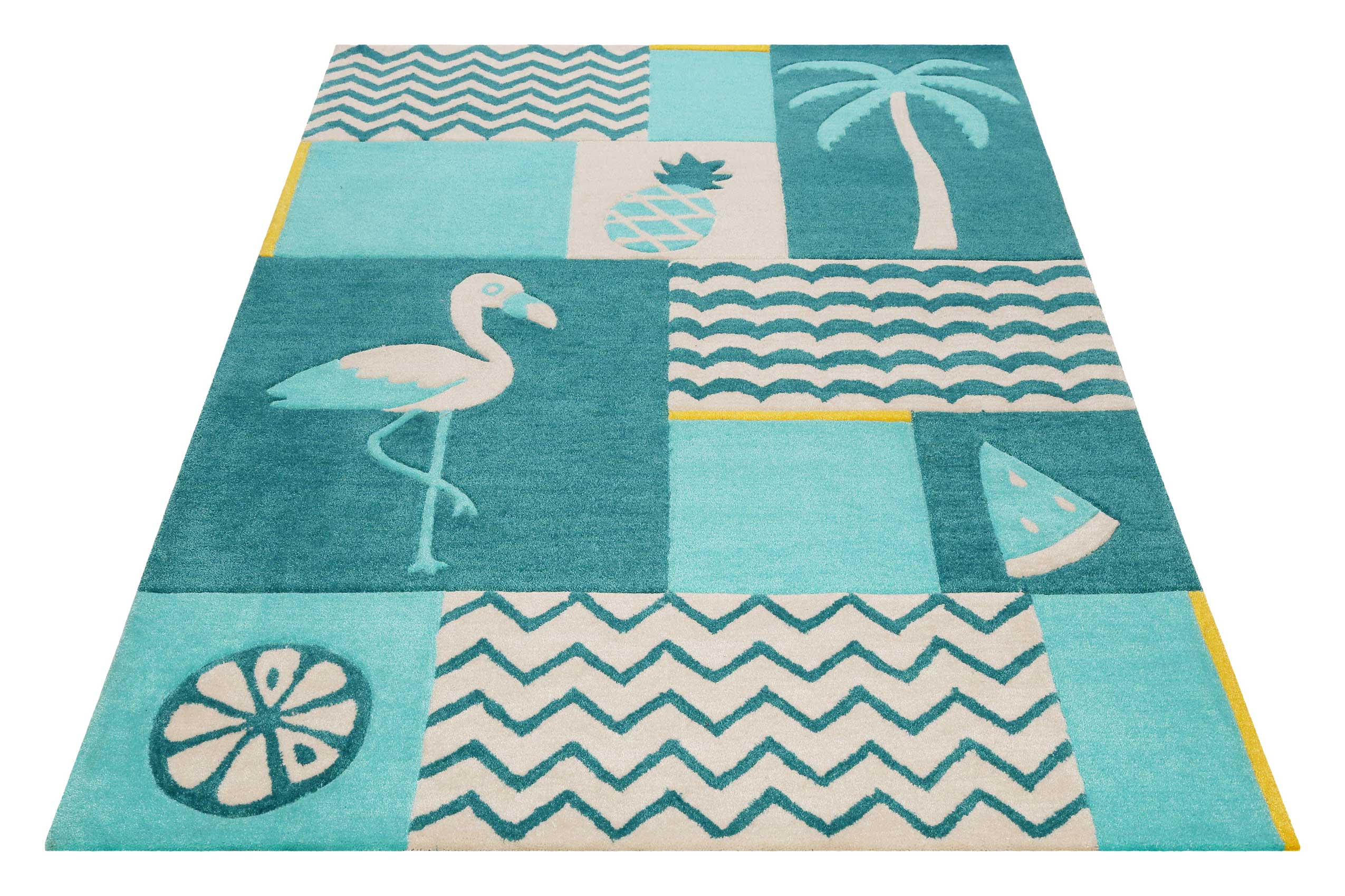 smart-kids-by-weconhome-kinderteppich-fruity-flamingo-t-rkis-blau-gr-n-handgetuf image 2