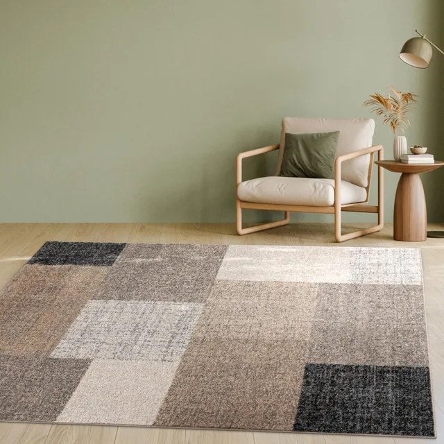 paco-home-designer-kurzflorteppich-kariert-braun-creme-120x170-cm image 1