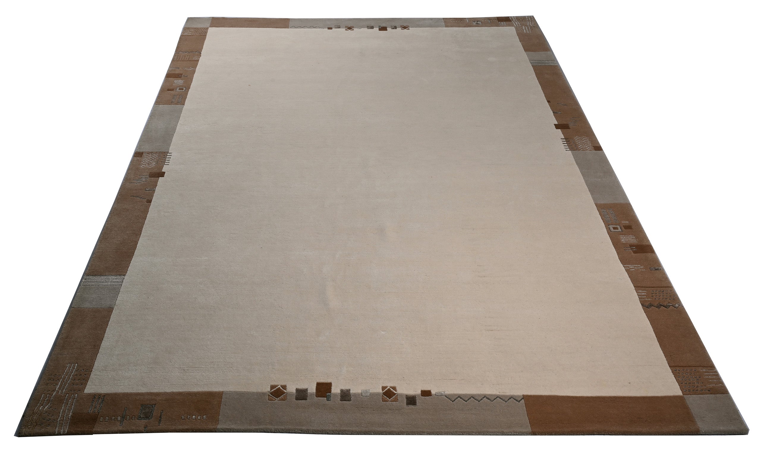 weconhome-handgekn-pfter-tibeter-teppich-beige-mit-retro-bord-re-neuwertig image 5