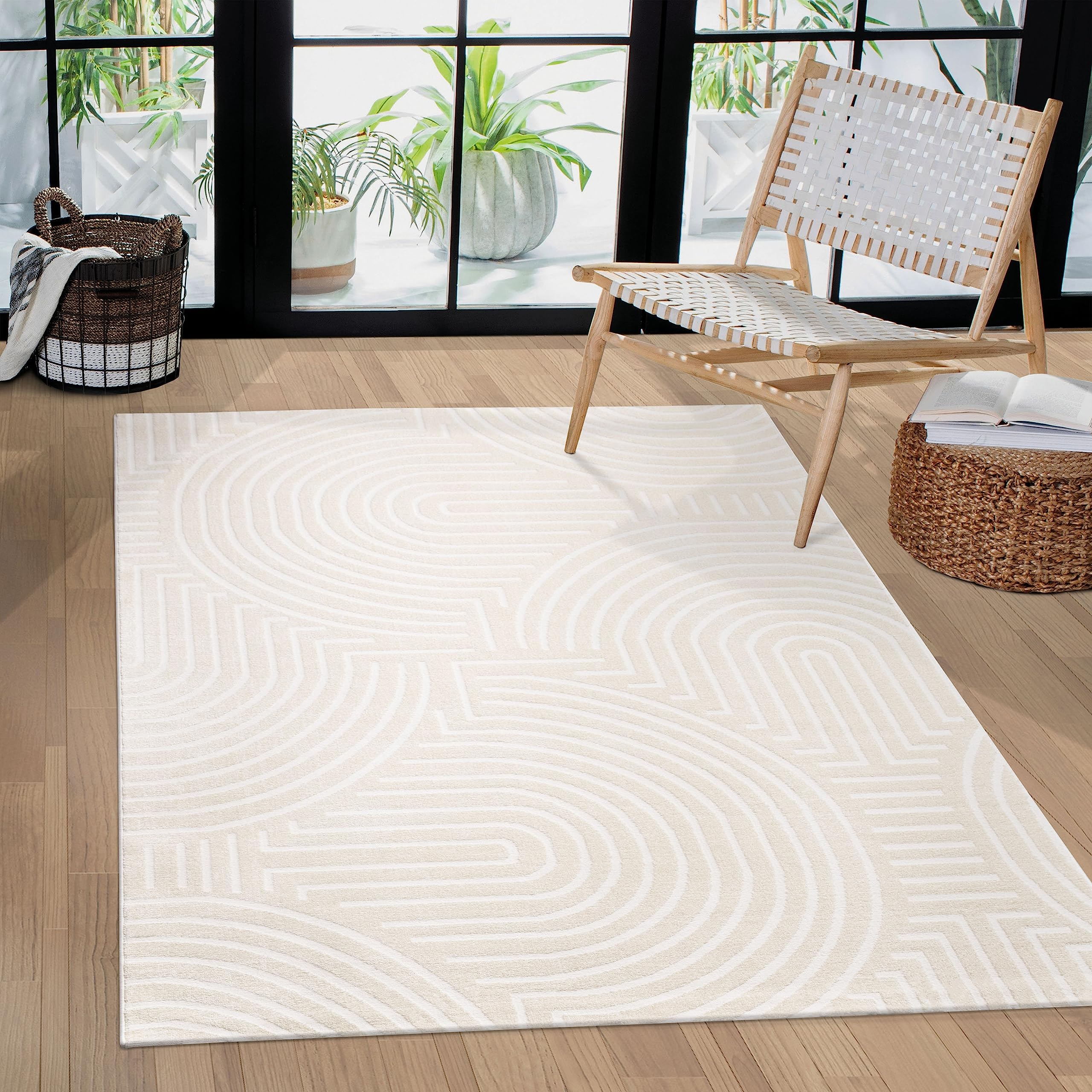 paco-home-teppich-kurzflor-skandi-boho-3d-effekt-creme-6-120x170-cm image 6