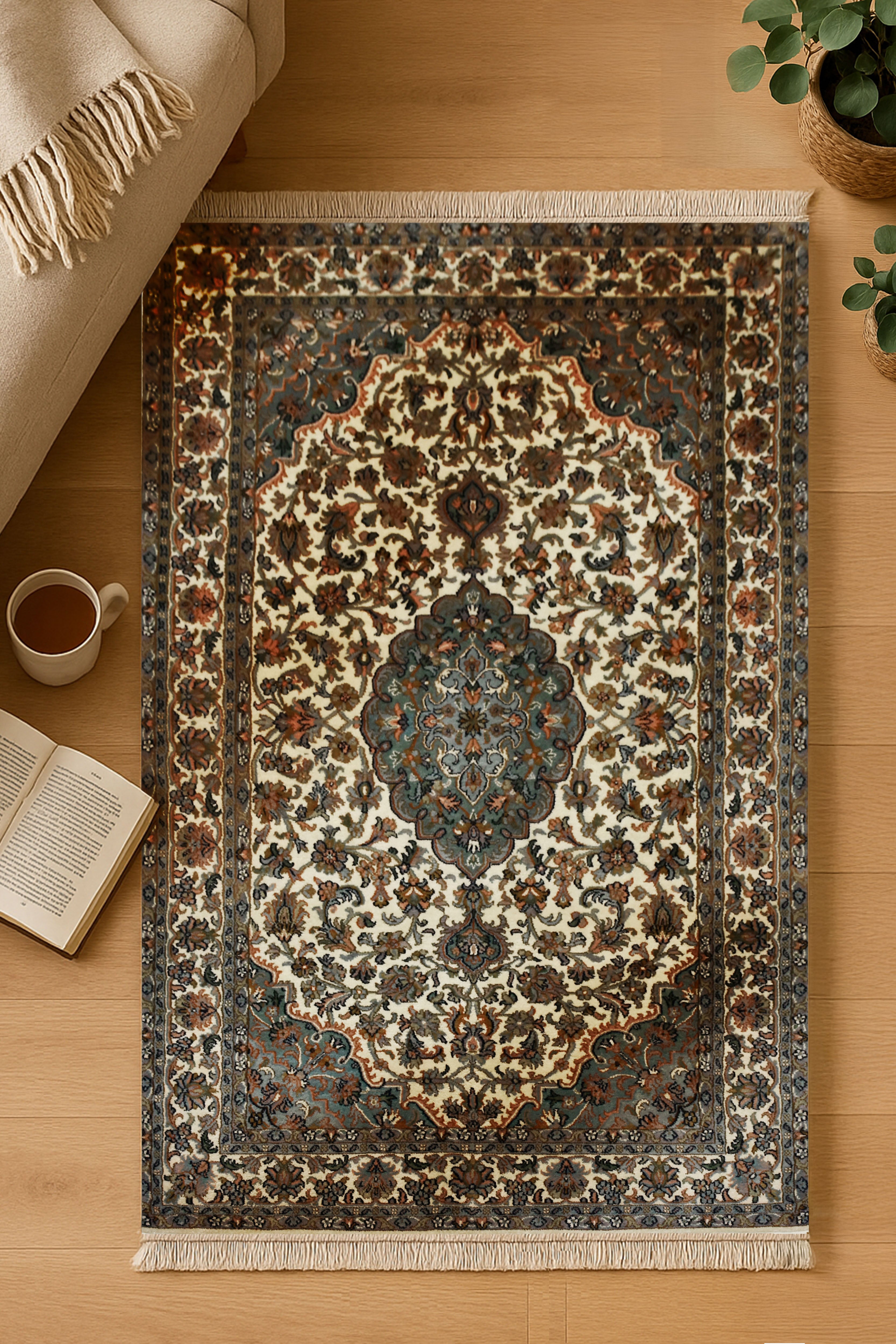 kayoom-kashan-12317-multi-handgewebter-orient-teppich-96x153-cm image 3