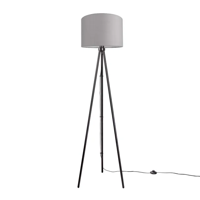 paco-home-volta-led-stehlampe-dreibein-schwarz-schirm-grau-38-cm-e27 image 1