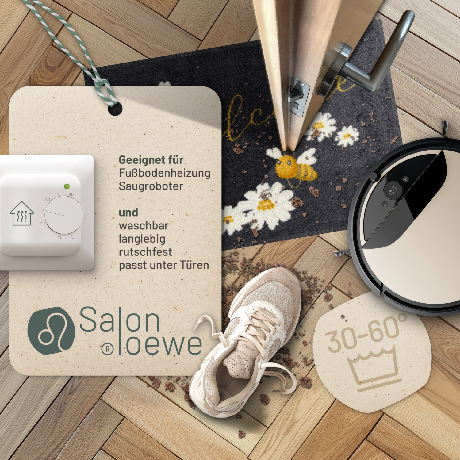 salonloewe-welcome-bees-eingangsmatte-50-x-75-cm-bienenmotiv-mit-goldener-welcom image 3