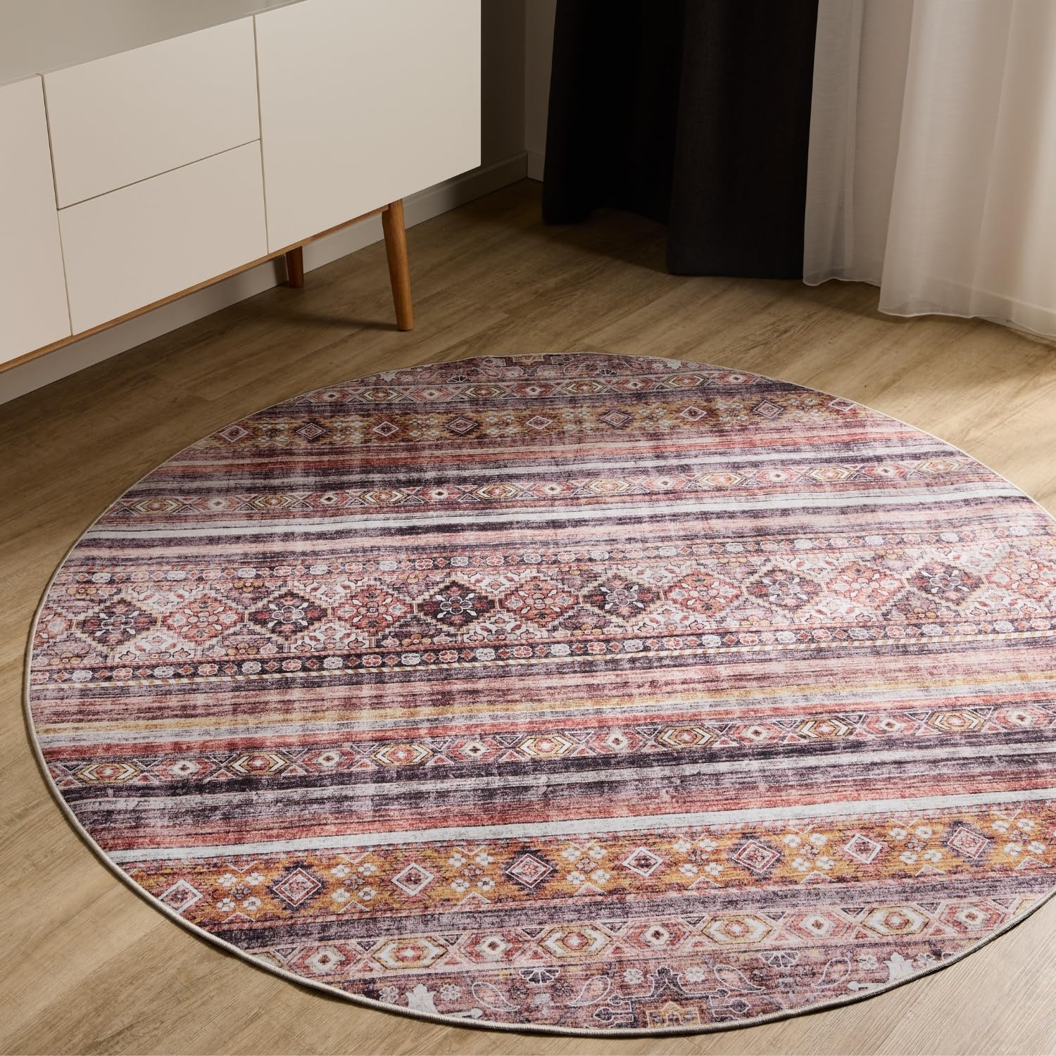 benuta-basic-waschbarer-teppich-george-braun-120-cm-rund-vintage-design-anti-rut image 8