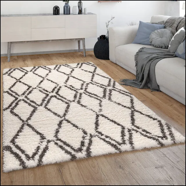 paco-home-hochflor-teppich-shaggy-skandi-rauten-creme-120x160-cm image 1
