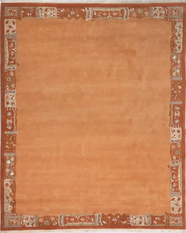 weconhome-handgekn-pfter-tibet-teppich-apricot-mit-retro-bord-re-neuwertig image 1