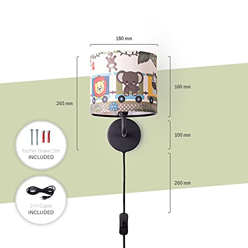 paco-home-kinder-wandlampe-dschungel-zoo-e14-stoffschirm-mit-stecker-und-kabel image 7