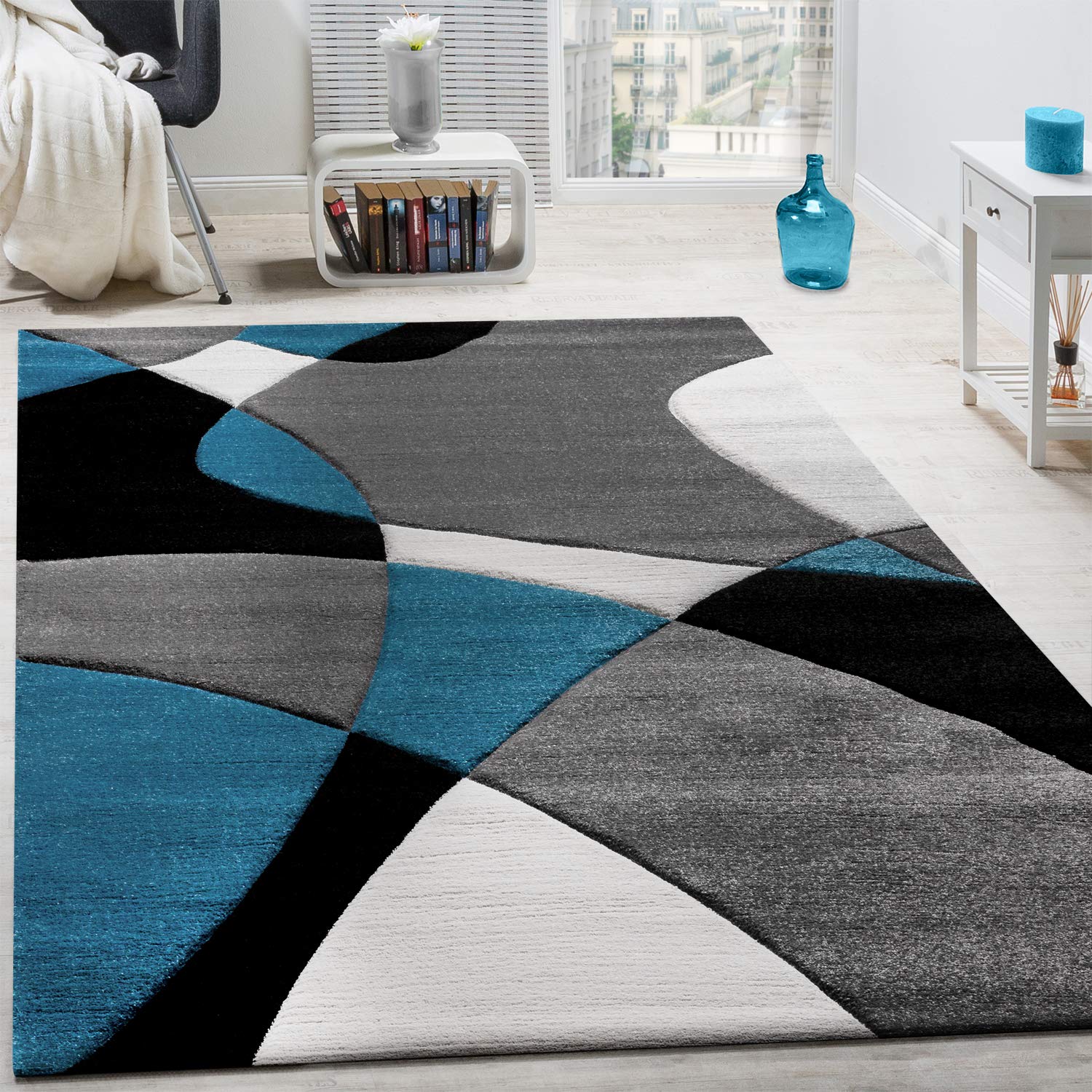 paco-home-designer-teppich-geometrische-muster-konturenschnitt-80x150-cm-t-rkis- image 1