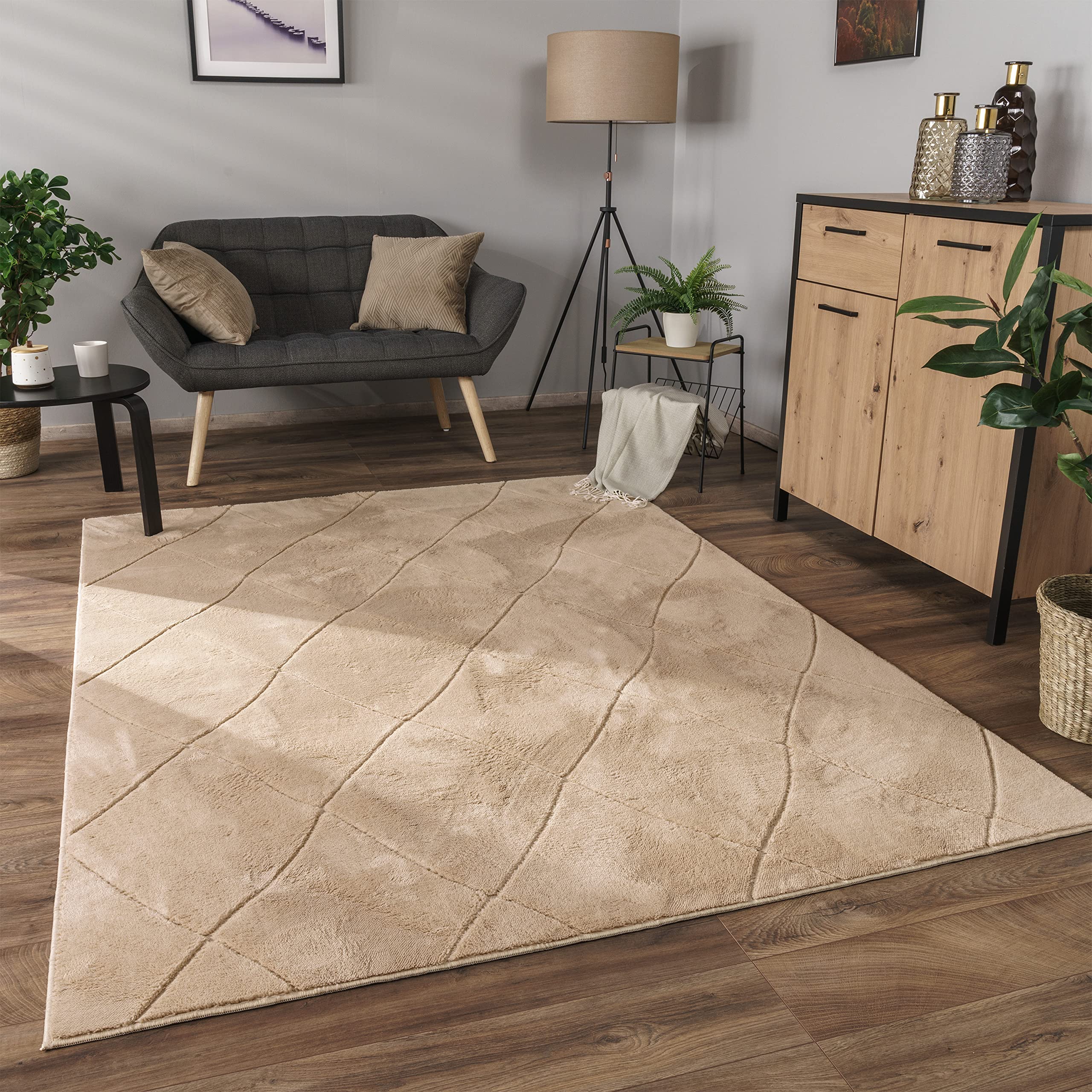 paco-home-metro-kurzflor-teppich-160x220-cm-anthrazit-rauten-3d image 8