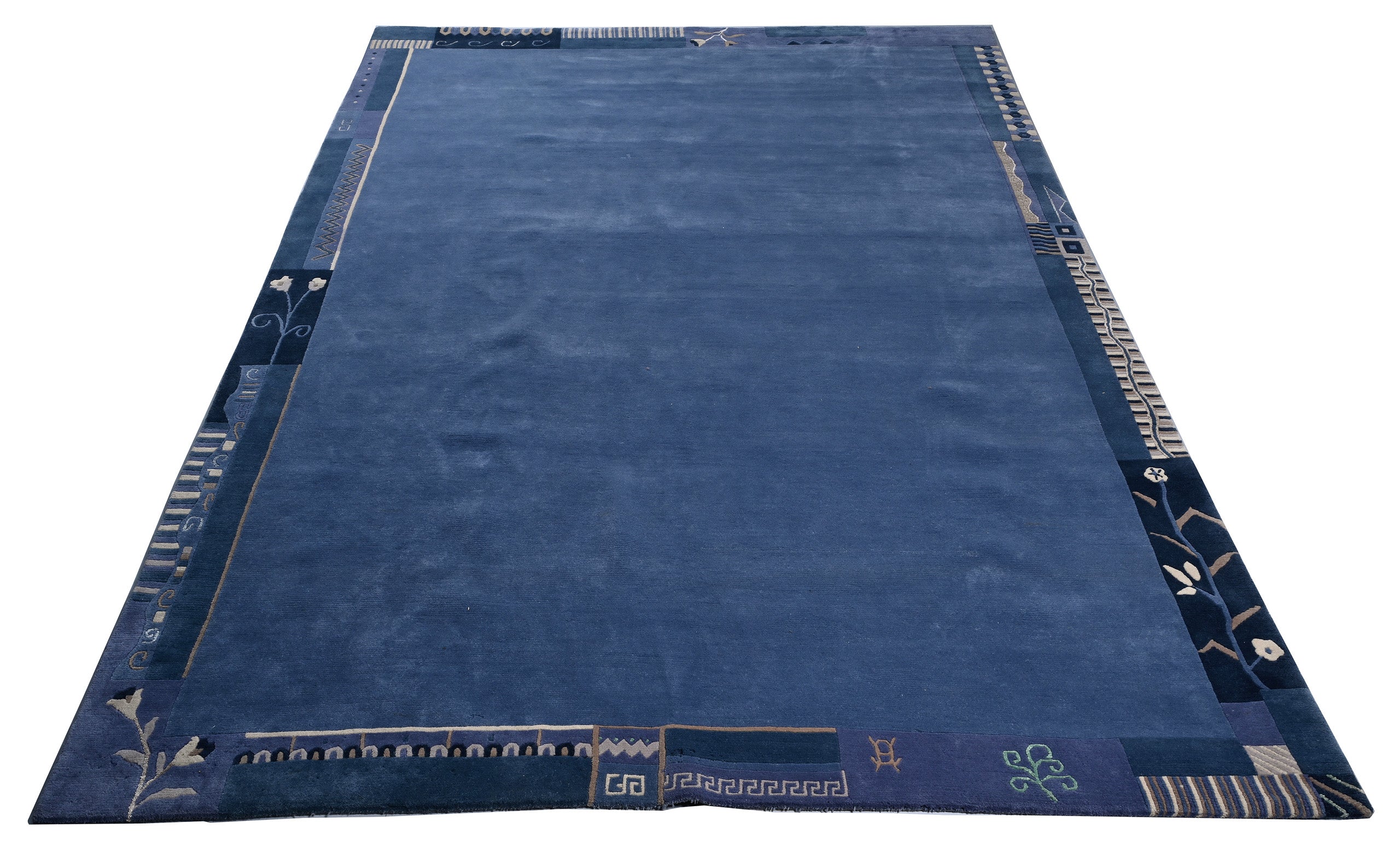 weconhome-retro-bord-re-handkn-pfteppich-wolle-tibet-blau-grau-eckig-neuwertig image 5