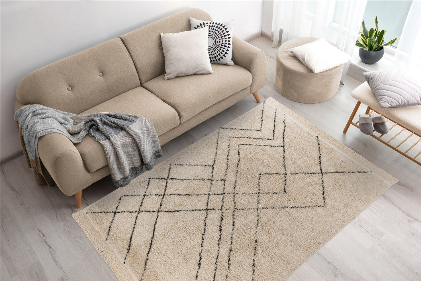 kayoom-mylen-625-flachflorteppich-creme-schwarz-pflegeleicht-verschiedene-gr-en image 3