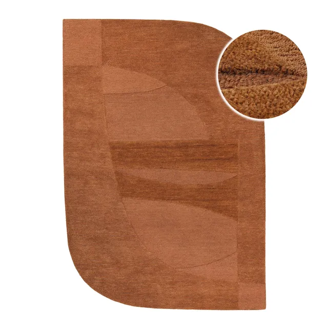 weconhome-dodo-kurzflorteppich-lehmbraun-wei-handgetuftet-100-schurwolle-asymmet image 1