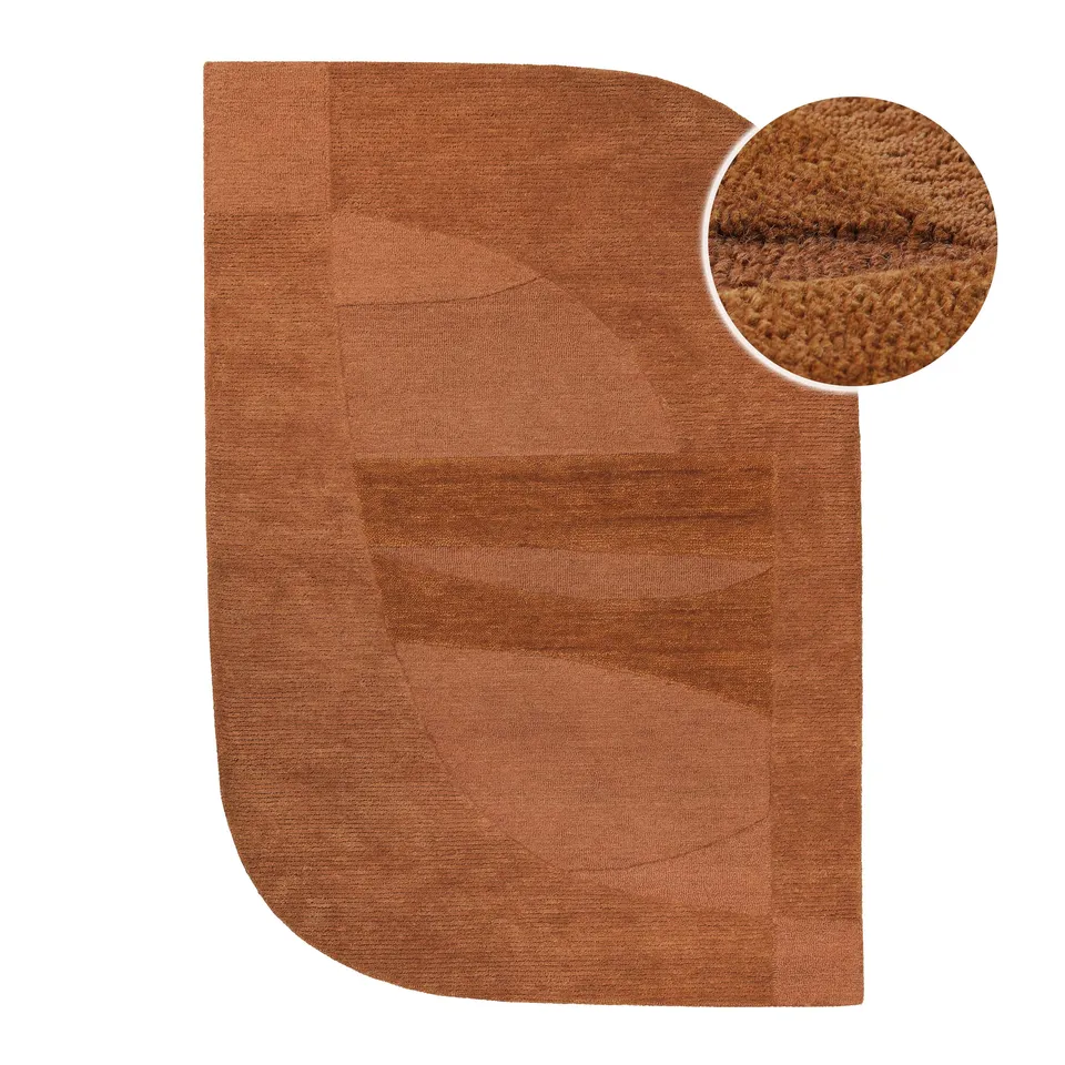 weconhome-dodo-kurzflorteppich-lehmbraun-wei-handgetuftet-100-schurwolle-asymmet image 1