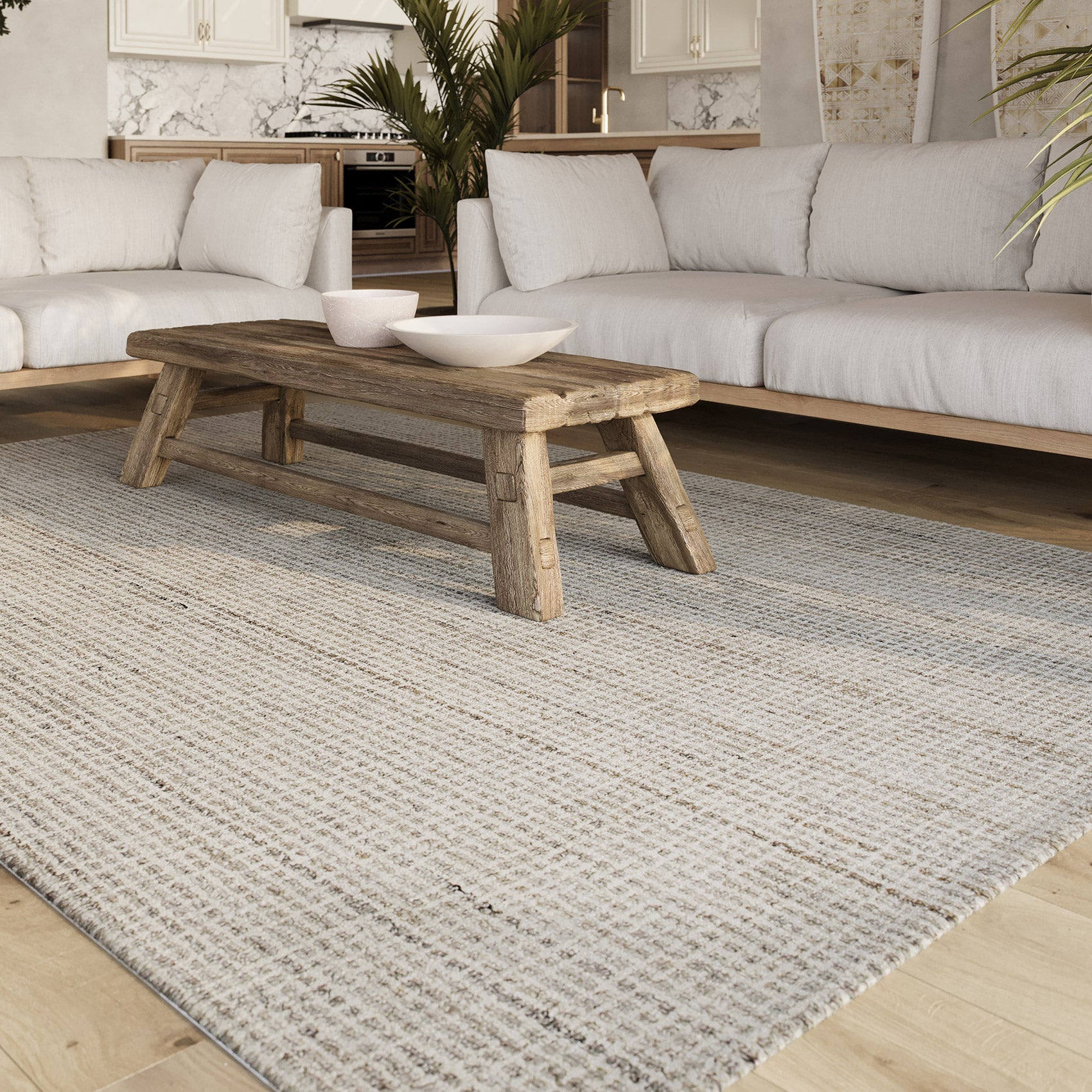 weconhome-hamptons-fourteen-kurzflor-teppich-greige-meliert-karo image 2