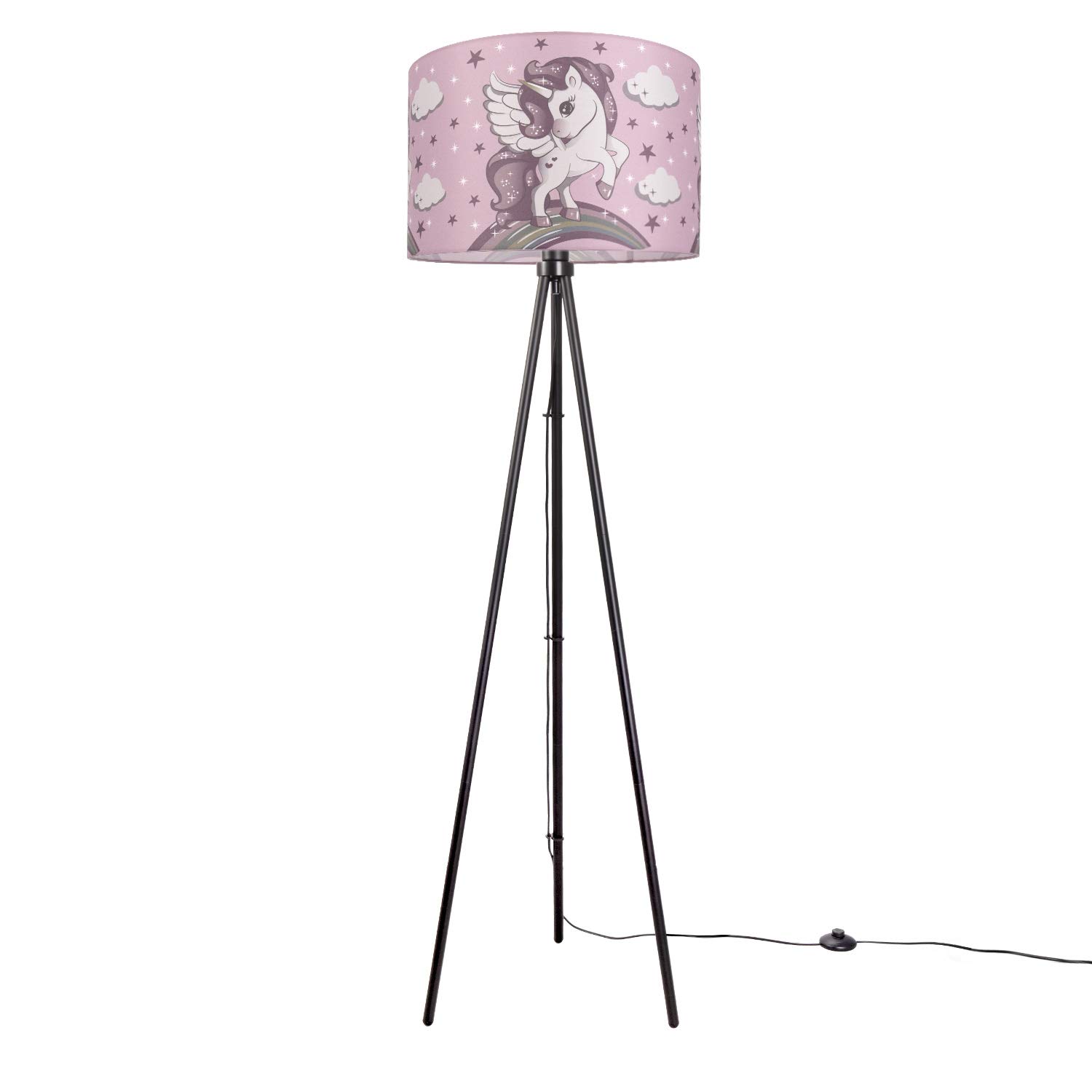 paco-home-kinder-stehlampe-einhorn-dreibeinig-schwarz-schirm-pink-45-5-cm image 1