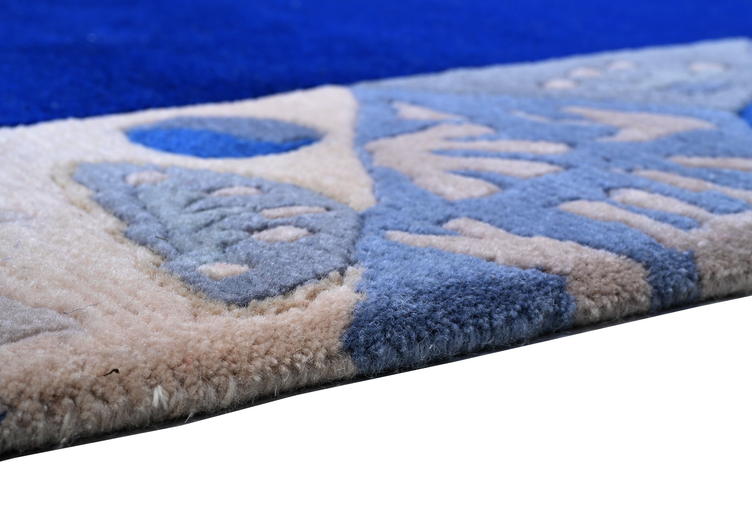 weconhome-tibeter-teppich-blau-retro-bord-re-handgekn-pft-neuwertig image 3