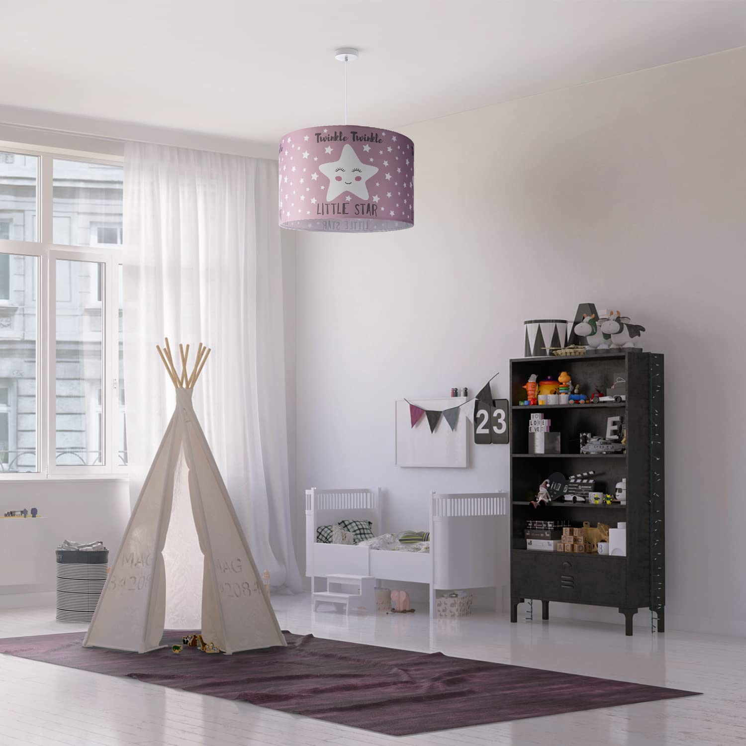 paco-home-pendellampe-kinderzimmer-e27-wolken-sterne-himmel-stoffschirm image 2