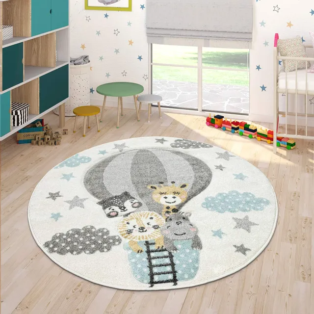 paco-home-kinderteppich-kurzflor-rund-120-cm-regenbogen-bauernhof image 1