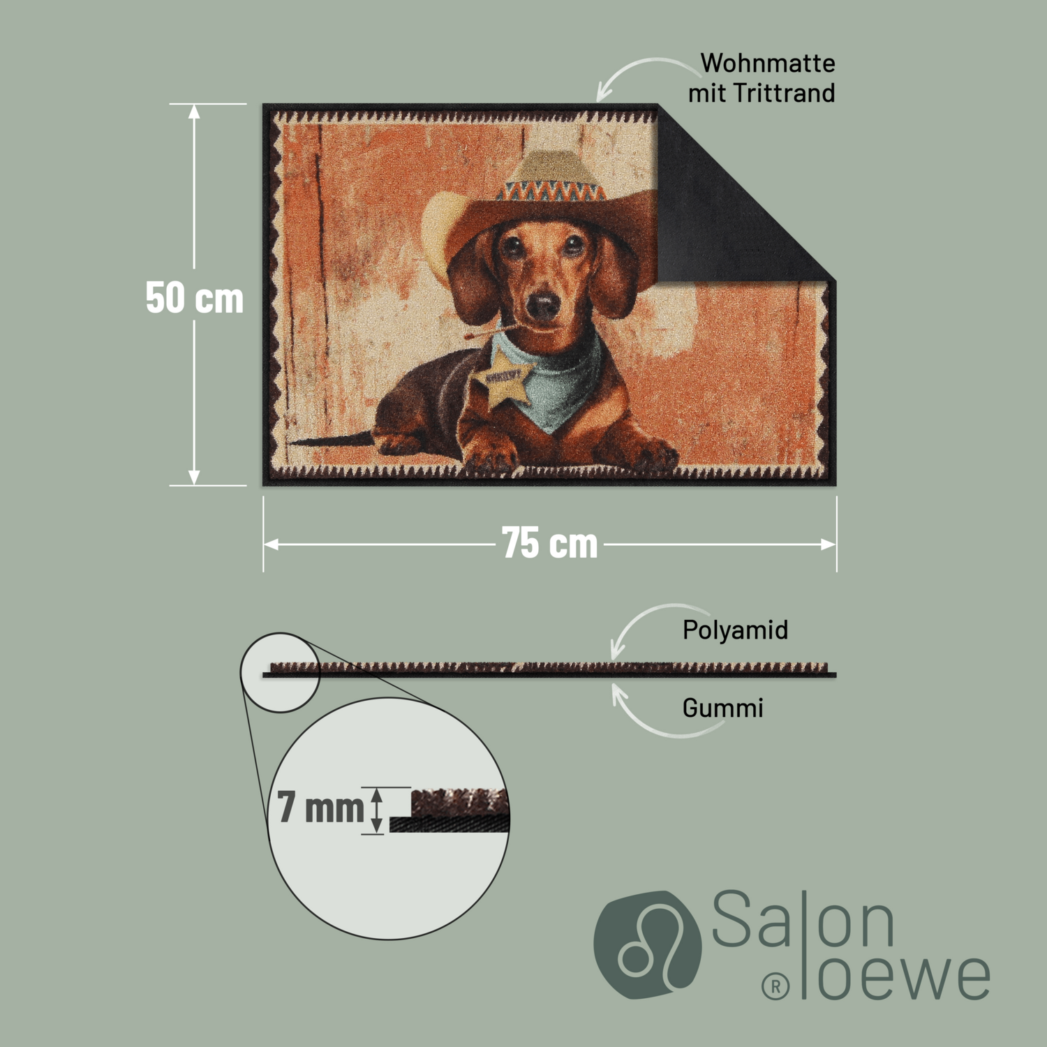 salonloewe-deputy-eingangsmatte-50-x-75-cm-dackel-im-cowboy-outfit-polyamid image 4