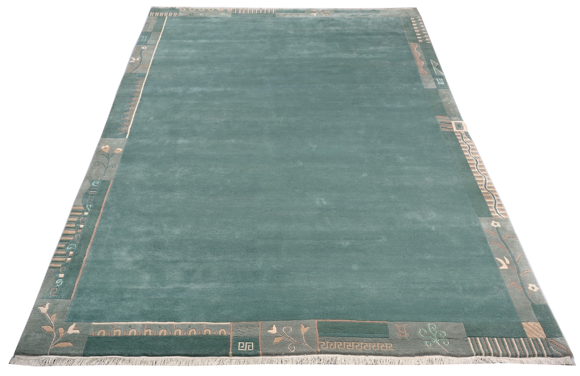 weconhome-tibeter-teppich-gr-n-retro-bord-re-handgekn-pft image 5