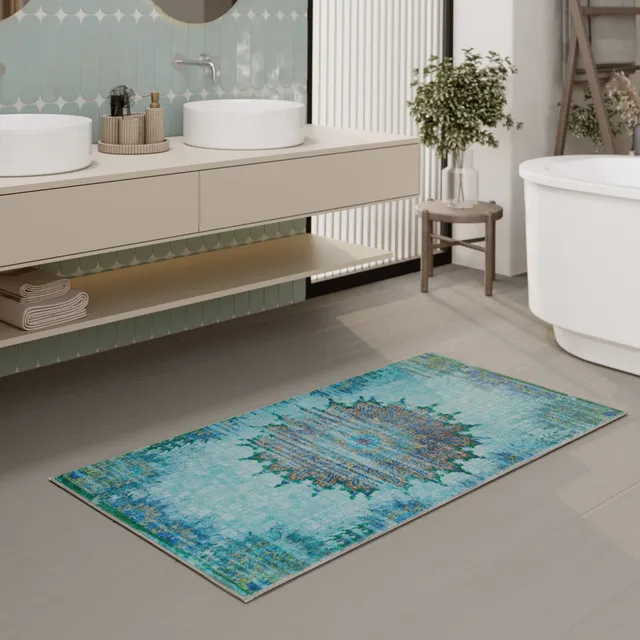 weconhome-badteppich-healing-t-rkis-eckiger-badvorleger image 1