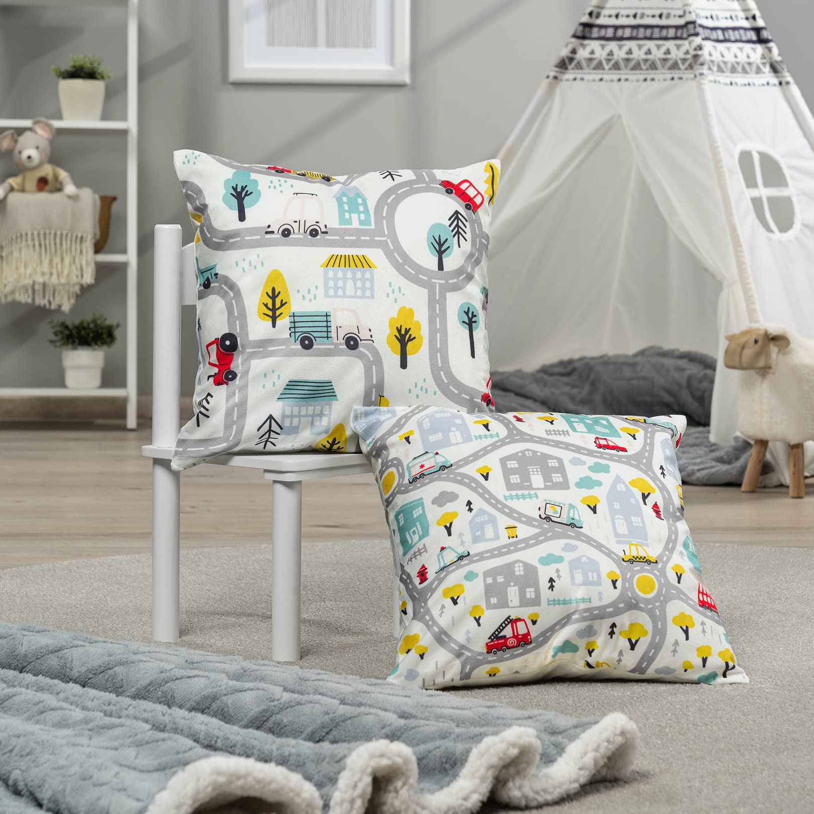 paco-home-2er-set-kissenbez-ge-45x45-cm-stra-e-auto-kinderzimmer-deko image 2