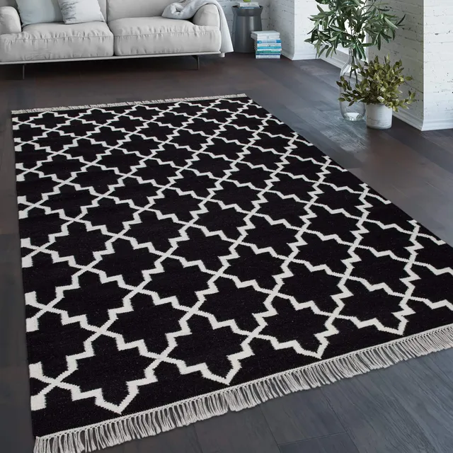 paco-home-marokkanischer-teppich-handgewebt-wolle-schwarz-wei-140x200-cm image 1