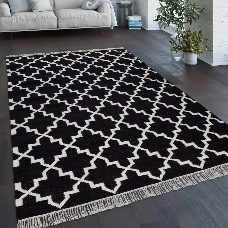 paco-home-marokkanischer-teppich-handgewebt-wolle-schwarz-wei-140x200-cm image 1