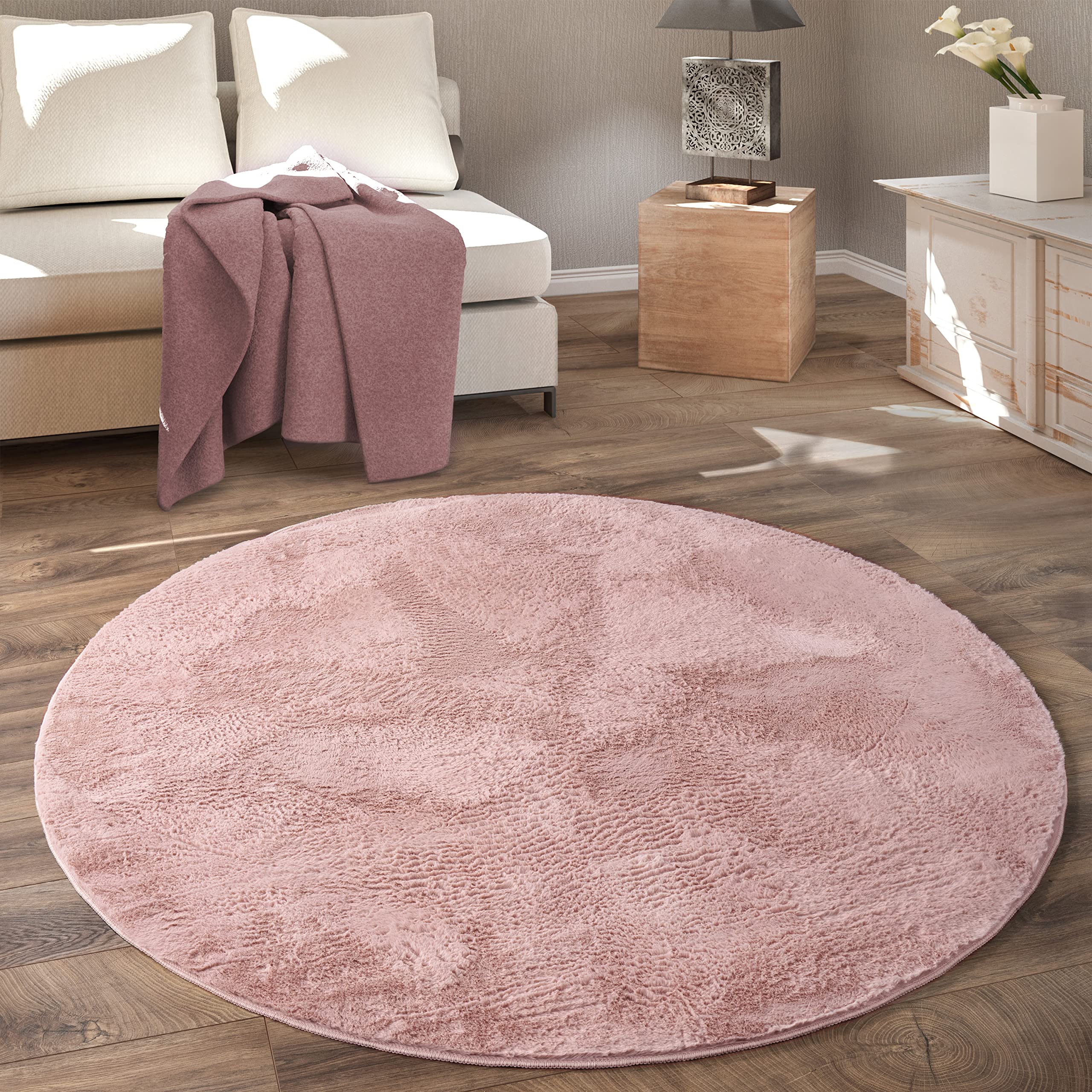 paco-home-hochflor-teppich-rund-rosa-200-cm-flauschig image 1