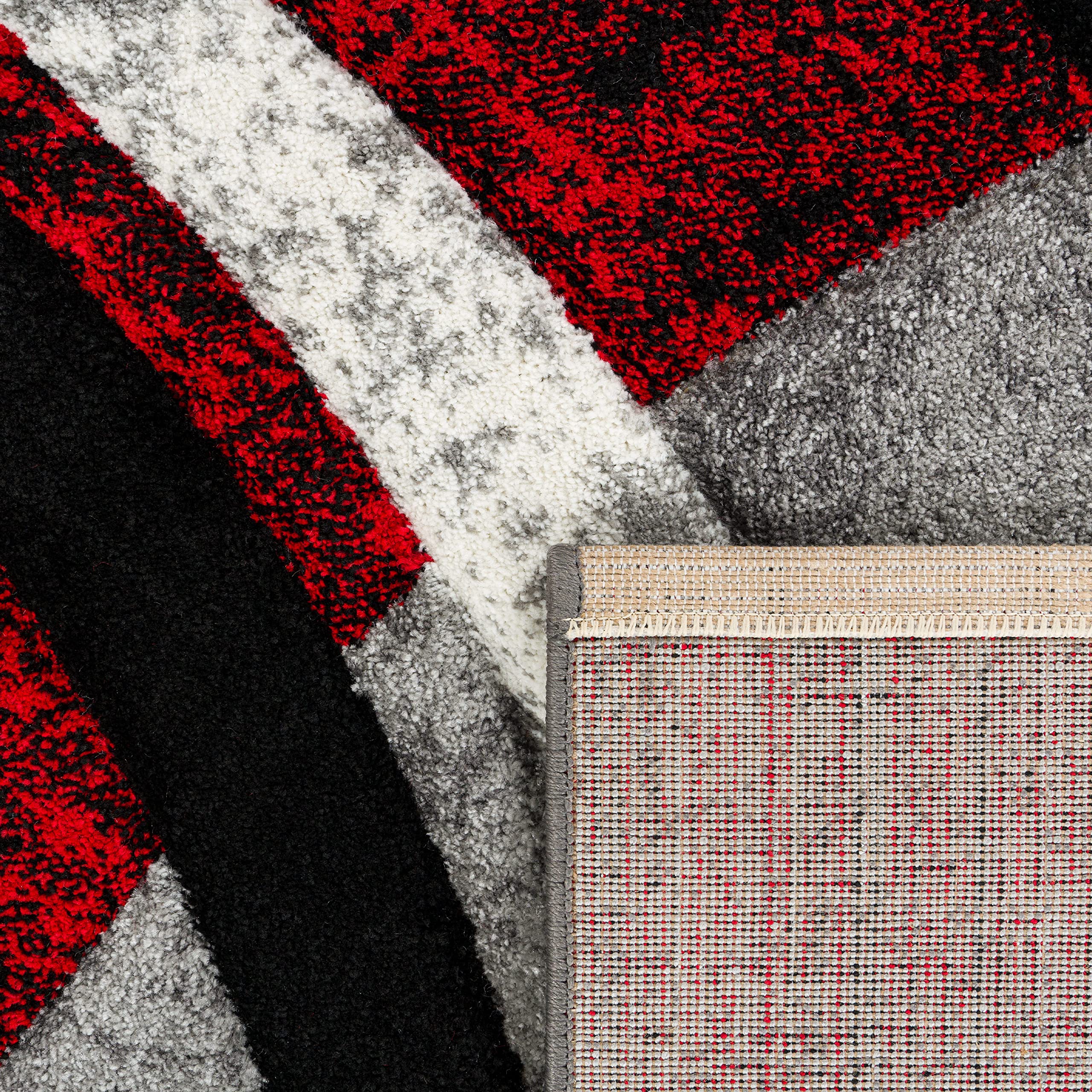 paco-home-kurzflor-teppich-konturenschnitt-gestreift-grau-schwarz-rot-meliert-80 image 4