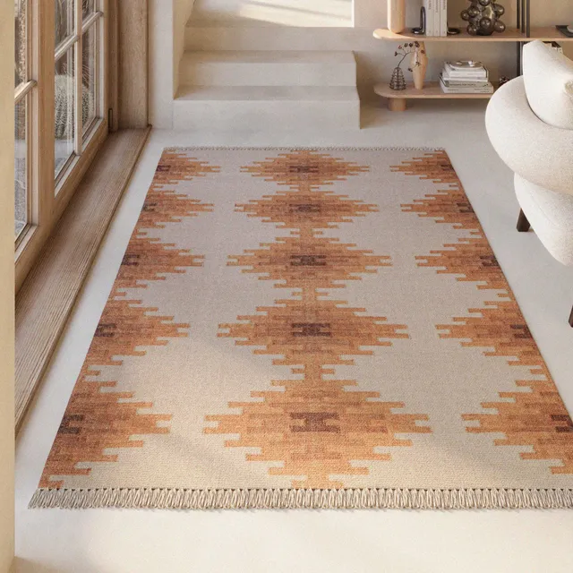 green-looop-kelim-teppich-belle-beige-terracotta-aus-wolle image 1