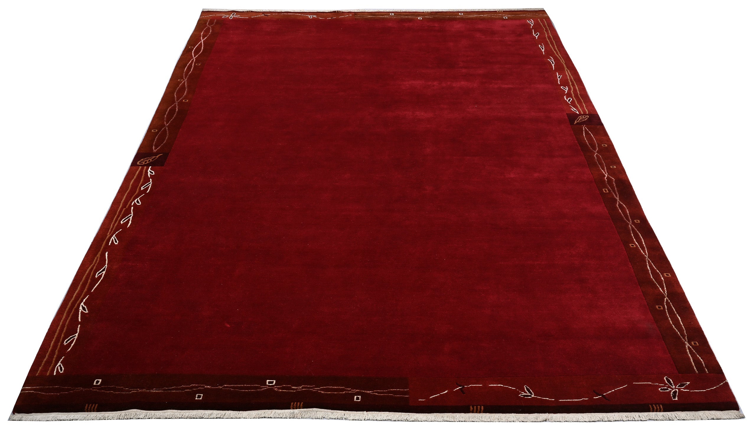 weconhome-handgekn-pfter-tibetischer-teppich-rot-mit-retro-bord-re image 5