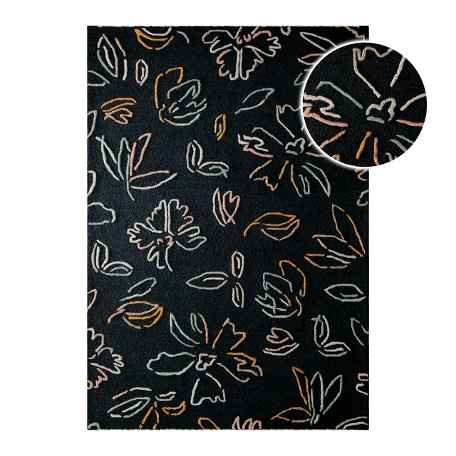 weconhome-vee-kurzflorteppich-anthrazit-schurwolle-floral image 1
