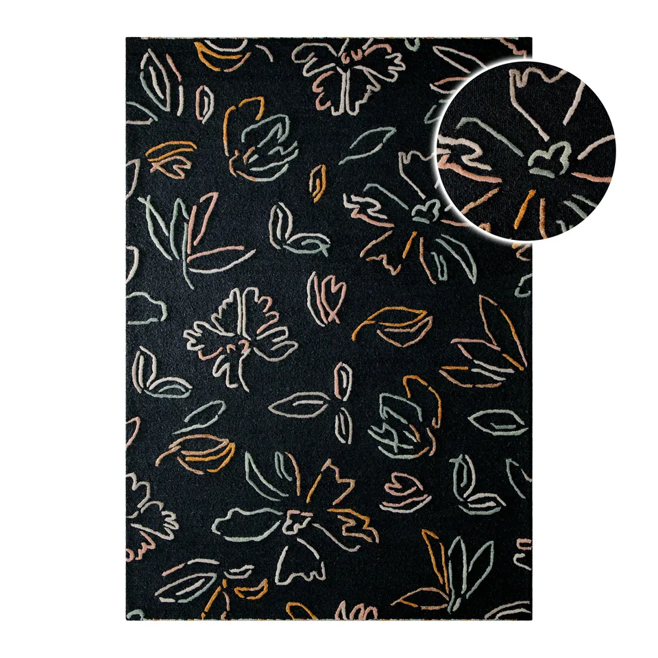 weconhome-vee-kurzflorteppich-anthrazit-schurwolle-floral image 1